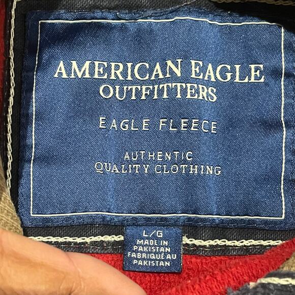 American Eagle 77 Red Hoodie Sweatshirt Distressed Men's Large‎ Eagle Fleece - Picture 5 of 7